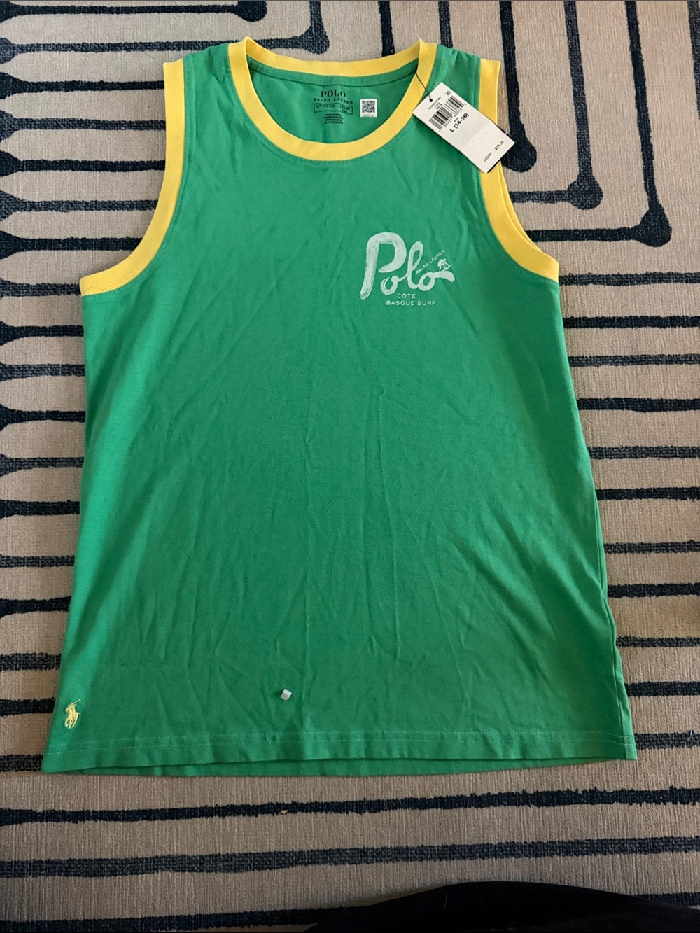 NWT Polo by Ralph Lauren Green Tank Top with Yellow Trim Boys 14-16